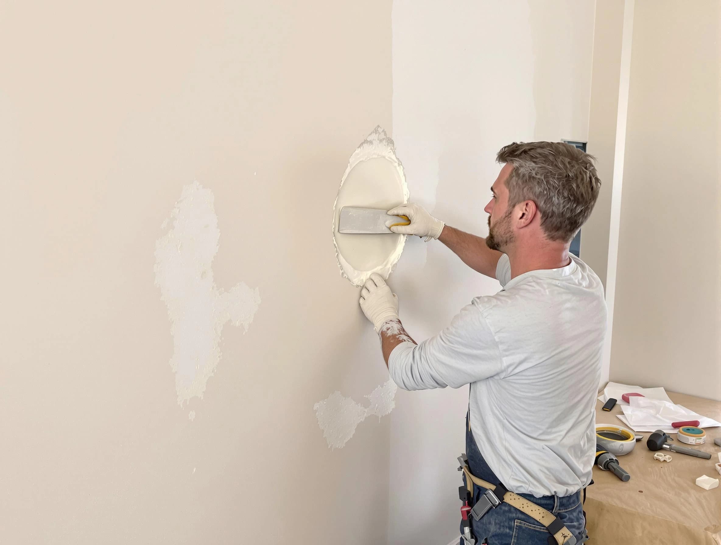 Mayfield Heights House Painters technician patching a drywall hole in Mayfield Heights, OH